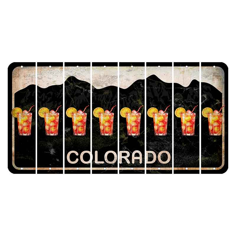Colorado Black|White Mountains Cut License Plate Strips (Set of 8) Cocktail