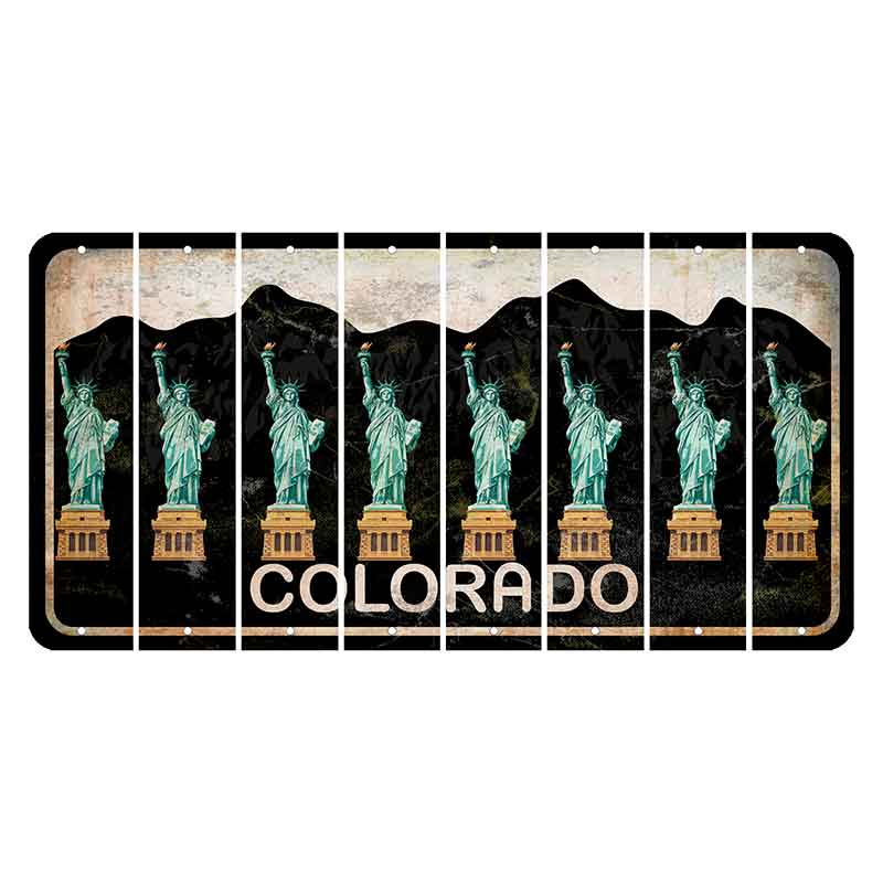 Colorado Black|White Mountains Cut License Plate Strips (Set of 8) State Silhouette