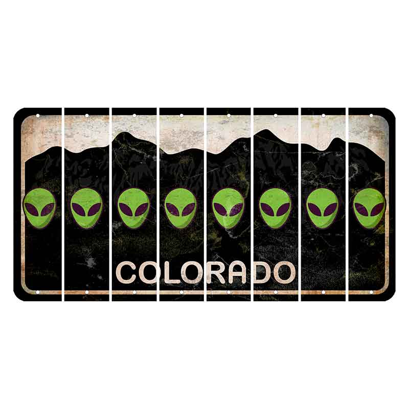 Colorado Black|White Mountains Cut License Plate Strips (Set of 8) Alien