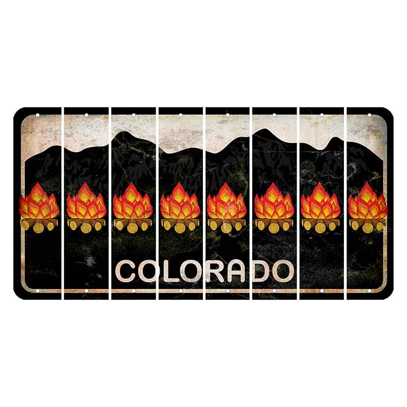 Colorado Black|White Mountains Cut License Plate Strips (Set of 8) Campfire