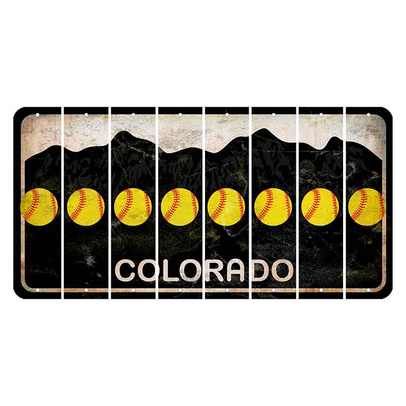 Colorado Black|White Mountains Cut License Plate Strips (Set of 8) Softball