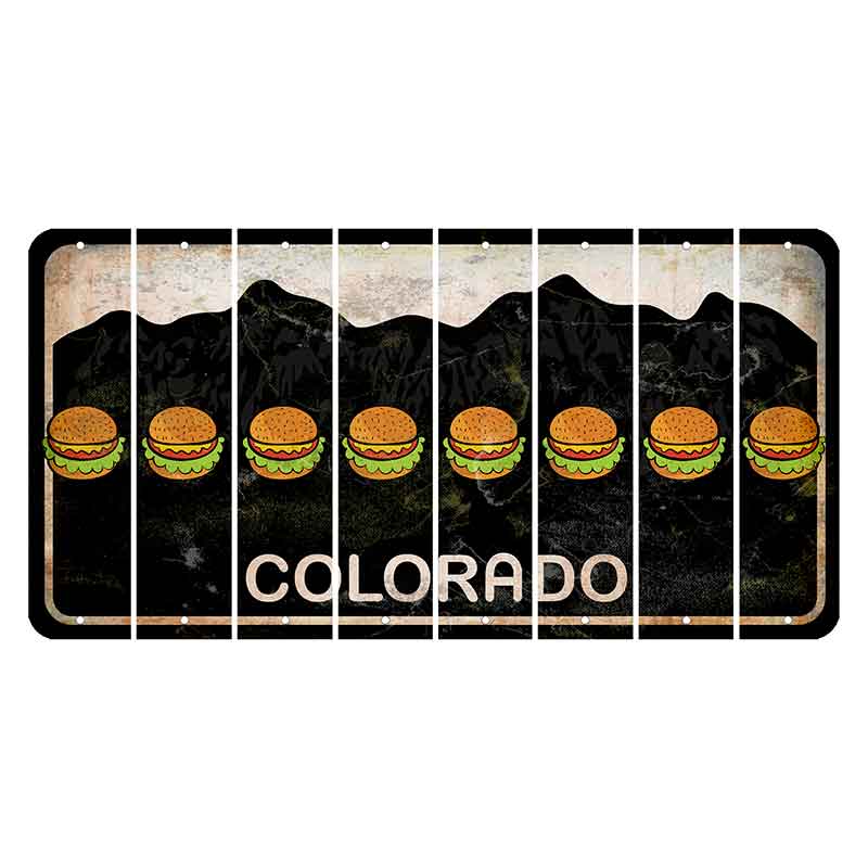 Colorado Black|White Mountains Cut License Plate Strips (Set of 8) Hamburger
