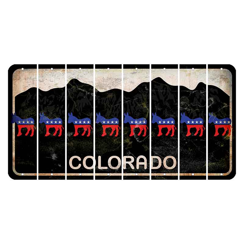 Colorado Black|White Mountains Cut License Plate Strips (Set of 8) Democrat