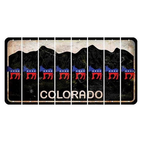 Colorado Black|White Mountains Cut License Plate Strips (Set of 8) Democrat