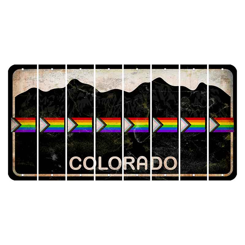 Colorado Black|White Mountains Cut License Plate Strips (Set of 8) LGBTQ Flag