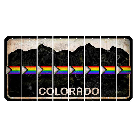 Colorado Black|White Mountains Cut License Plate Strips (Set of 8) LGBTQ Flag