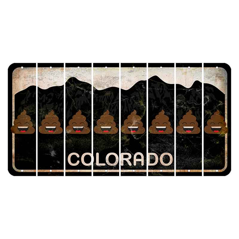 Colorado Black|White Mountains Cut License Plate Strips (Set of 8) Emoji - Poop