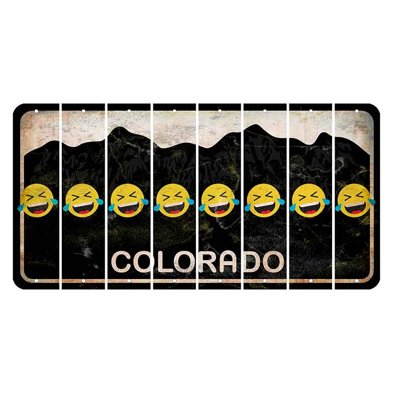 Colorado Black|White Mountains Cut License Plate Strips (Set of 8) Emoji - Laughing