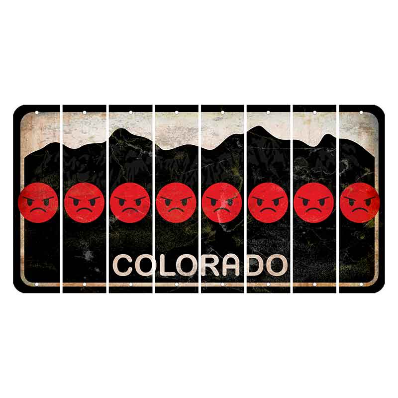 Colorado Black|White Mountains Cut License Plate Strips (Set of 8) Emoji - Angry