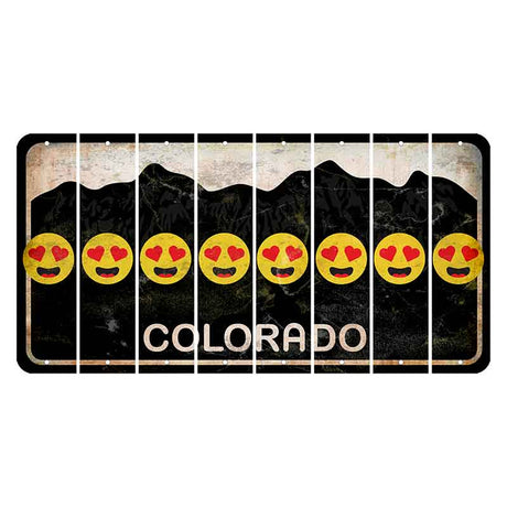 Colorado Black|White Mountains Cut License Plate Strips (Set of 8) Emoji - Heart Eyes