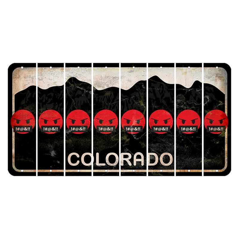 Colorado Black|White Mountains Cut License Plate Strips (Set of 8) Emoji - Pissed