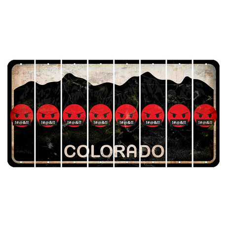 Colorado Black|White Mountains Cut License Plate Strips (Set of 8) Emoji - Pissed
