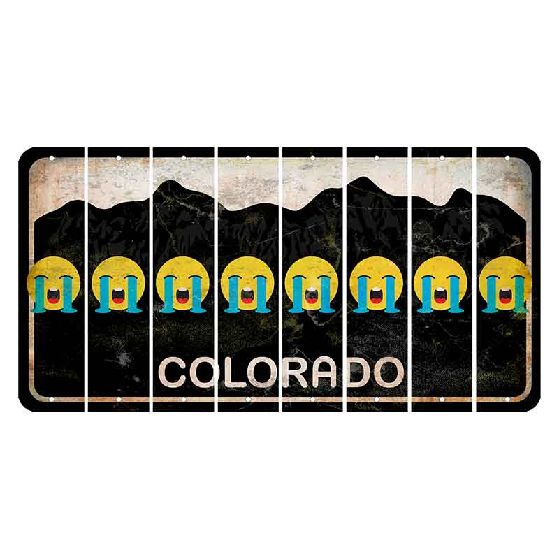 Colorado Black|White Mountains Cut License Plate Strips (Set of 8) Emoji - Crying