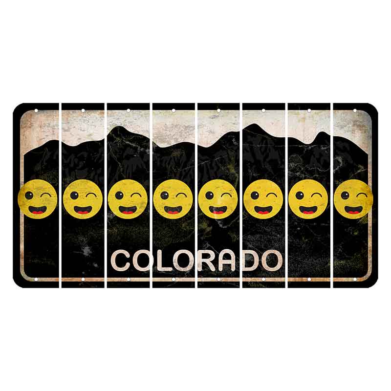 Colorado Black|White Mountains Cut License Plate Strips (Set of 8) Emoji - Winking