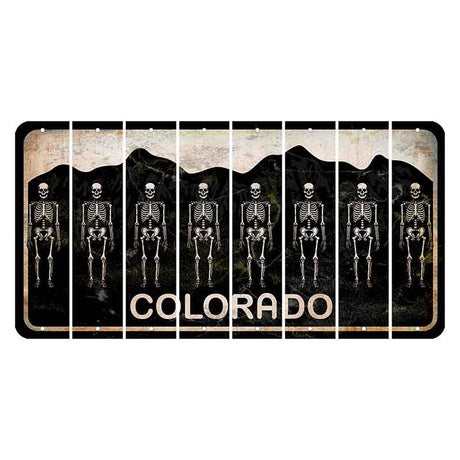 Colorado Black|White Mountains Cut License Plate Strips (Set of 8) Skeleton