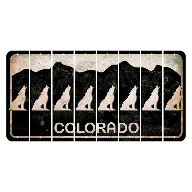 Colorado Black|White Mountains Cut License Plate Strips (Set of 8) Howling Wolf