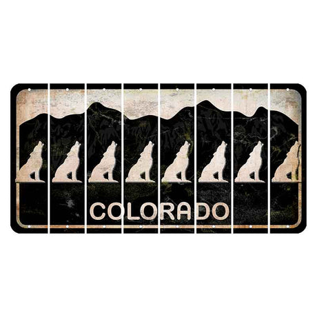Colorado Black|White Mountains Cut License Plate Strips (Set of 8) Howling Wolf