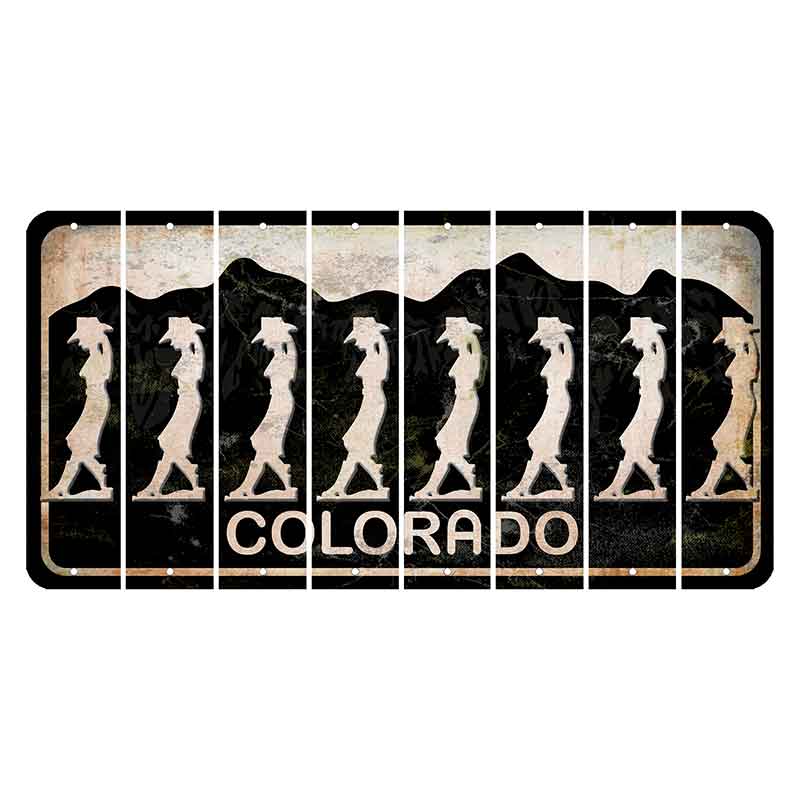 Colorado Black|White Mountains Cut License Plate Strips (Set of 8) Cowgirl - Leaning