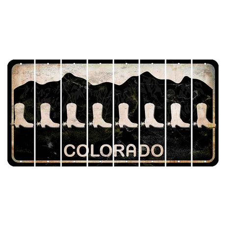 Colorado Black|White Mountains Cut License Plate Strips (Set of 8) Cowboy Boot