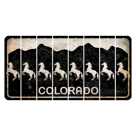 Colorado Black|White Mountains Cut License Plate Strips (Set of 8) Horse