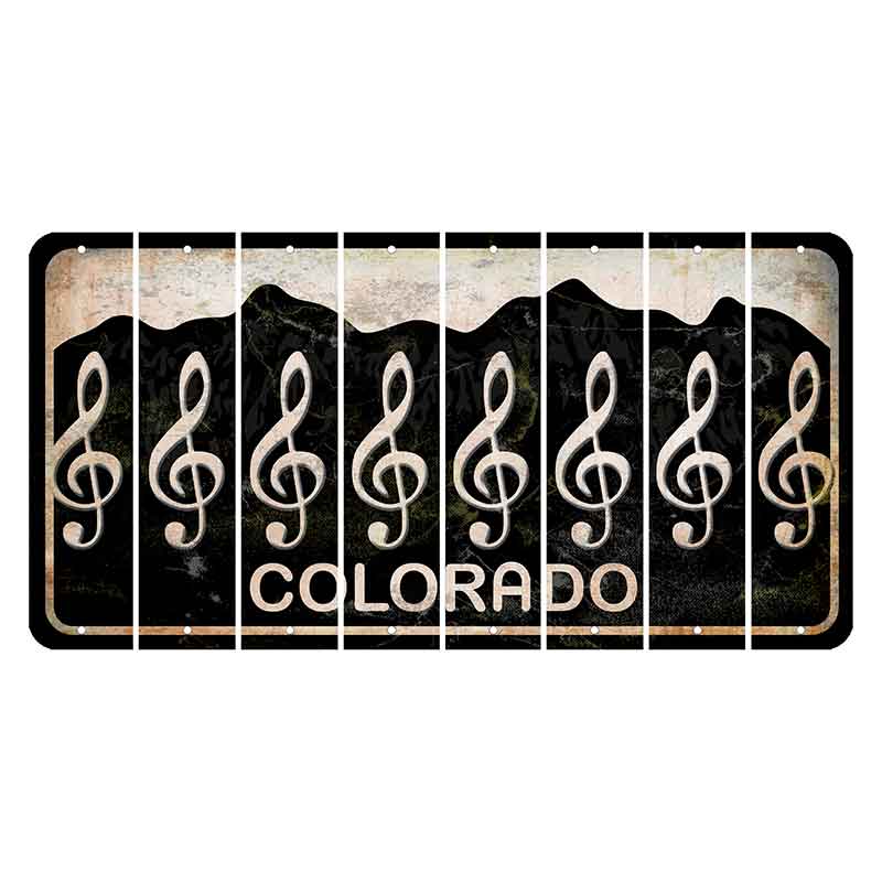 Colorado Black|White Mountains Cut License Plate Strips (Set of 8) Music Note
