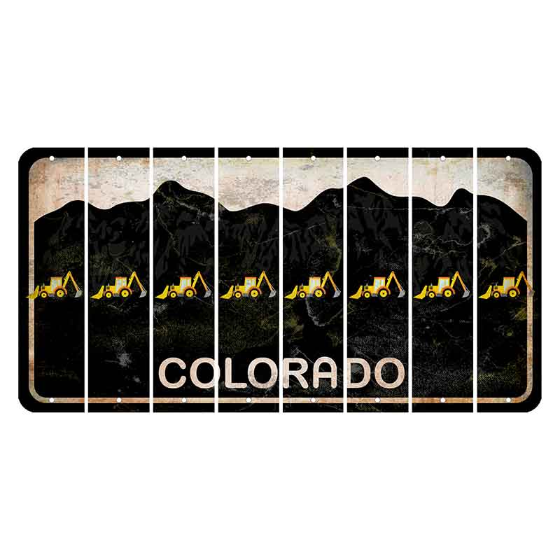 Colorado Black|White Mountains Cut License Plate Strips (Set of 8) Backhoe