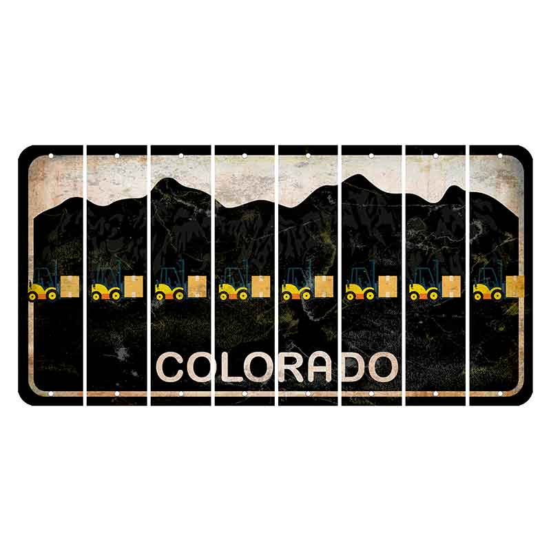 Colorado Black|White Mountains Cut License Plate Strips (Set of 8) Forklift
