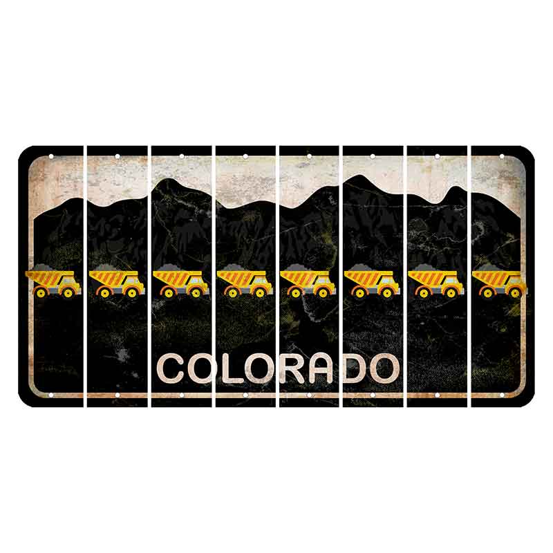 Colorado Black|White Mountains Cut License Plate Strips (Set of 8) Dump Truck