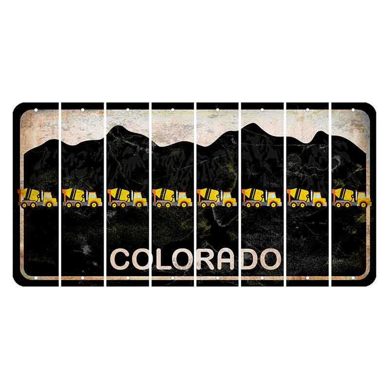 Colorado Black|White Mountains Cut License Plate Strips (Set of 8) Cement Truck