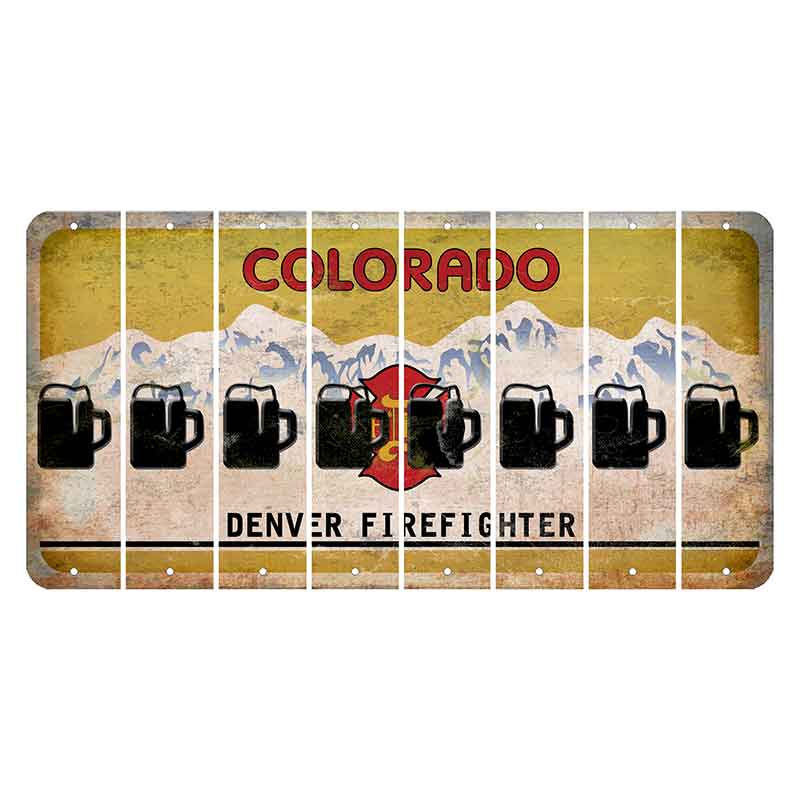 Colorado Denver Firefighter Cut License Plate Strips (Set of 8) Beer Mug