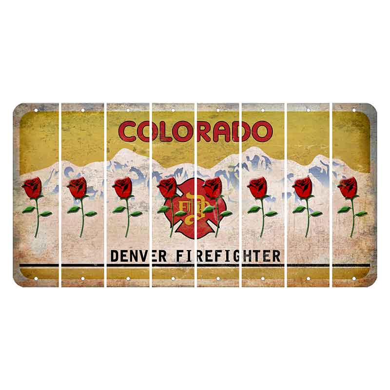 Colorado Denver Firefighter Cut License Plate Strips (Set of 8) Red Rose