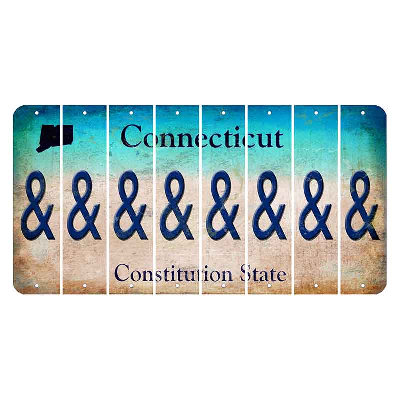Connecticut Constitution State Cut License Plate Strips (Set of 8) And Sign