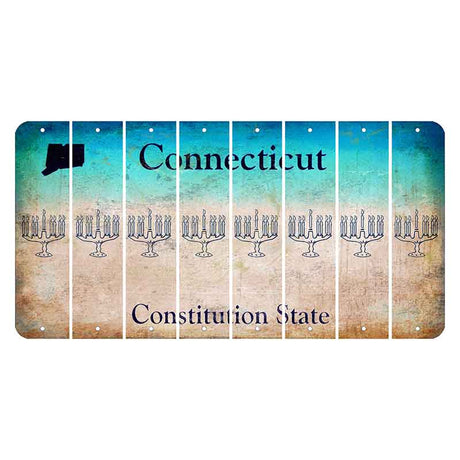 Connecticut Constitution State Cut License Plate Strips (Set of 8) Menorah