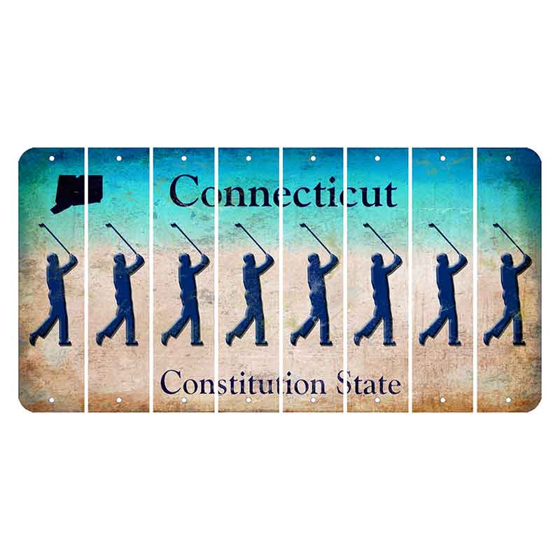 Connecticut Constitution State Cut License Plate Strips (Set of 8) Male Golfer