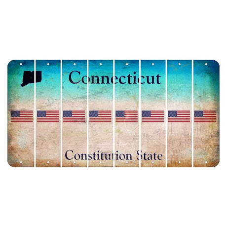Connecticut Constitution State Cut License Plate Strips (Set of 8) American Flag