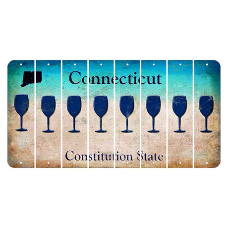 Connecticut Constitution State Cut License Plate Strips (Set of 8) Wine Glass