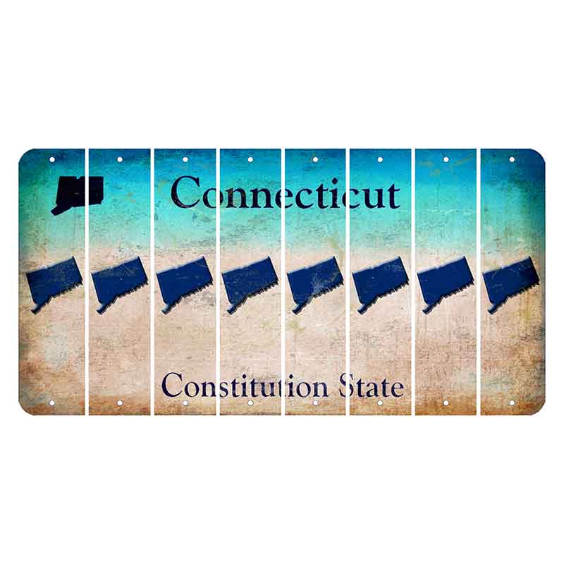 Connecticut Constitution State Cut License Plate Strips (Set of 8) State Silhouette