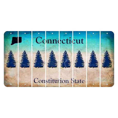 Connecticut Constitution State Cut License Plate Strips (Set of 8) Pine Tree