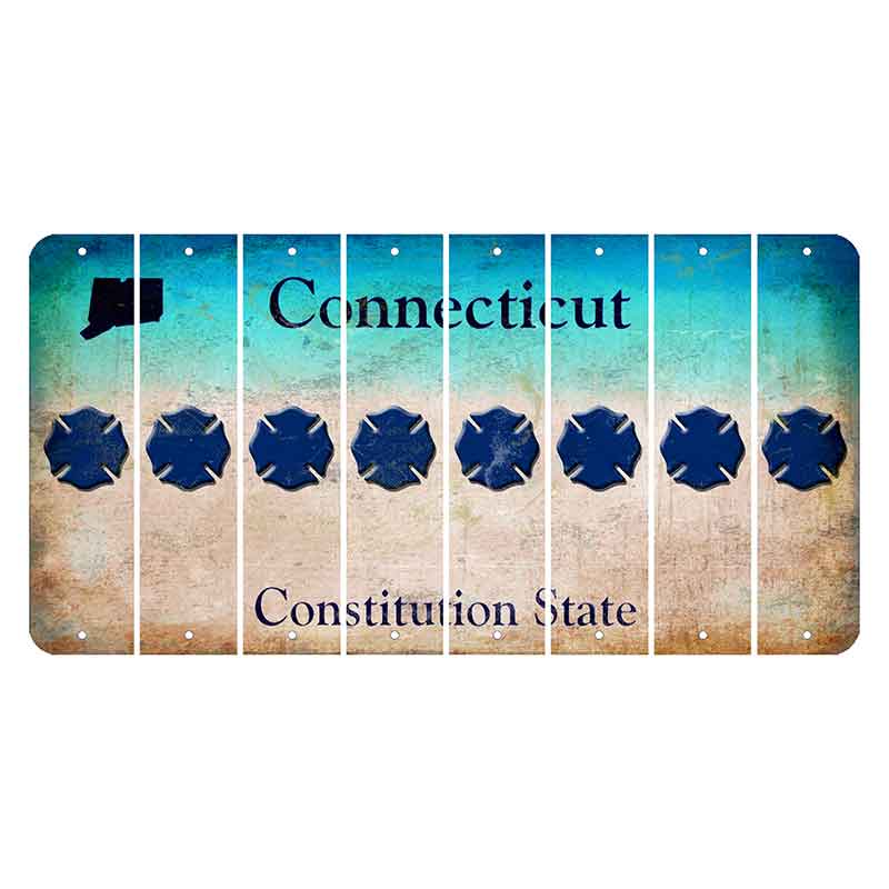 Connecticut Constitution State Cut License Plate Strips (Set of 8) Fire Badge