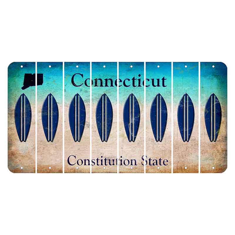 Connecticut Constitution State Cut License Plate Strips (Set of 8) Surfboard