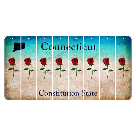 Connecticut Constitution State Cut License Plate Strips (Set of 8) Red Rose