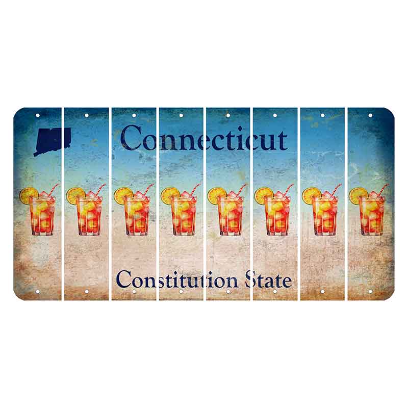 Connecticut Constitution State Cut License Plate Strips (Set of 8) Cocktail
