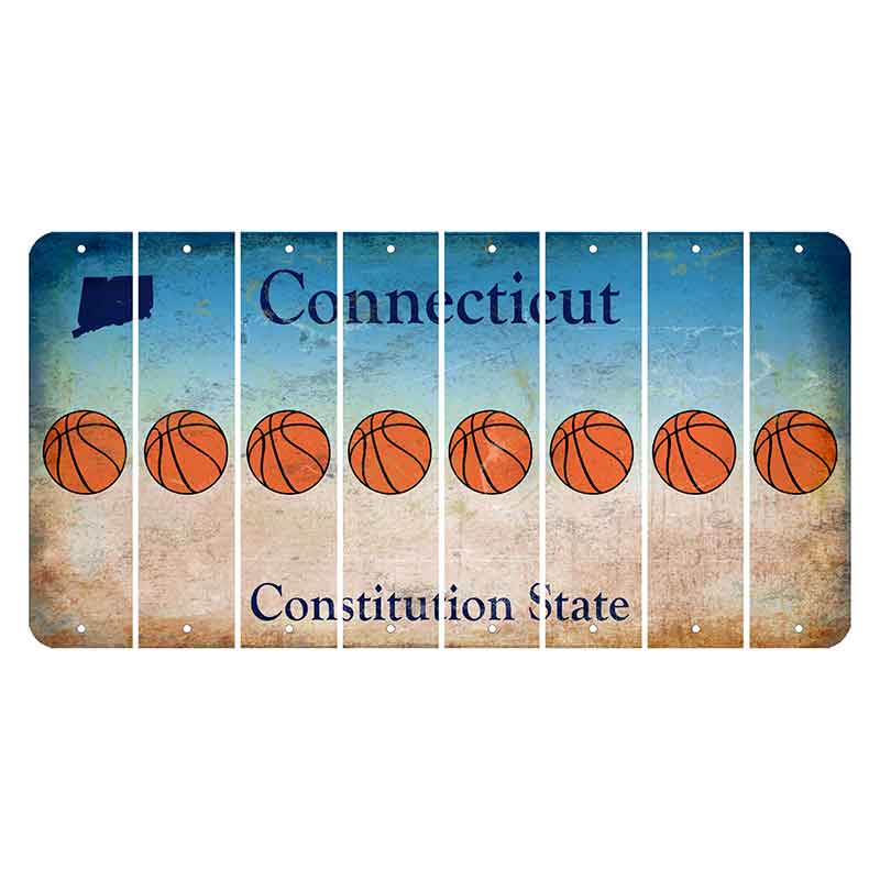 Connecticut Constitution State Cut License Plate Strips (Set of 8) Basketball