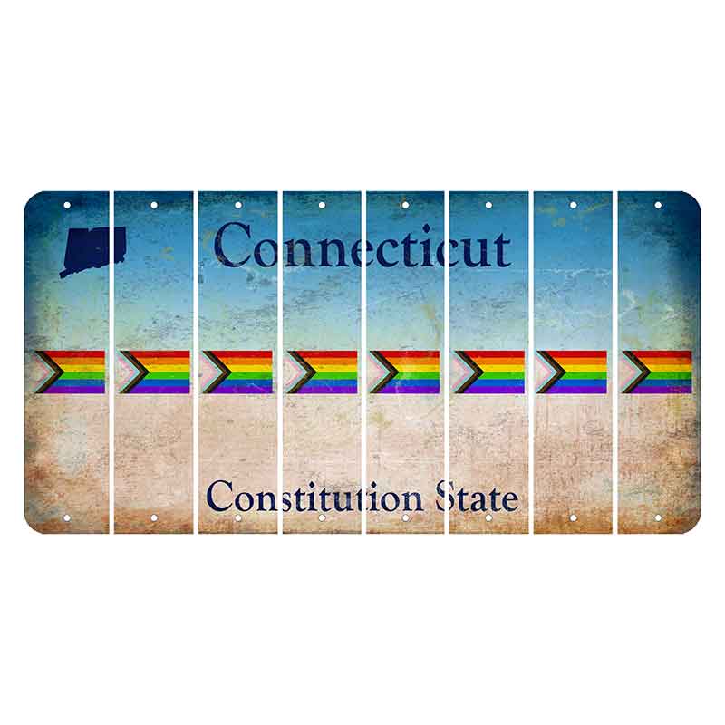 Connecticut Constitution State Cut License Plate Strips (Set of 8) LGBTQ Flag