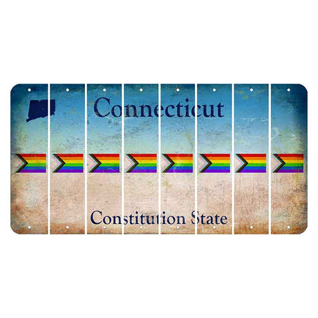 Connecticut Constitution State Cut License Plate Strips (Set of 8) LGBTQ Flag