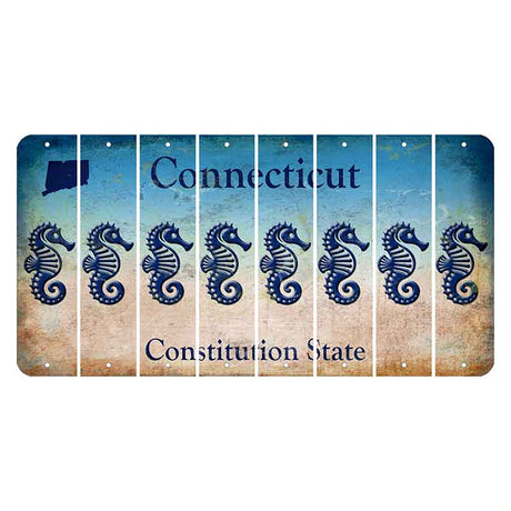 Connecticut Constitution State Cut License Plate Strips (Set of 8) Seahorse