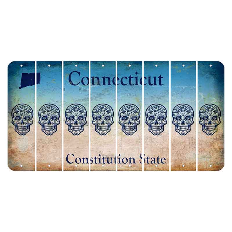 Connecticut Constitution State Cut License Plate Strips (Set of 8) Sugar Skull
