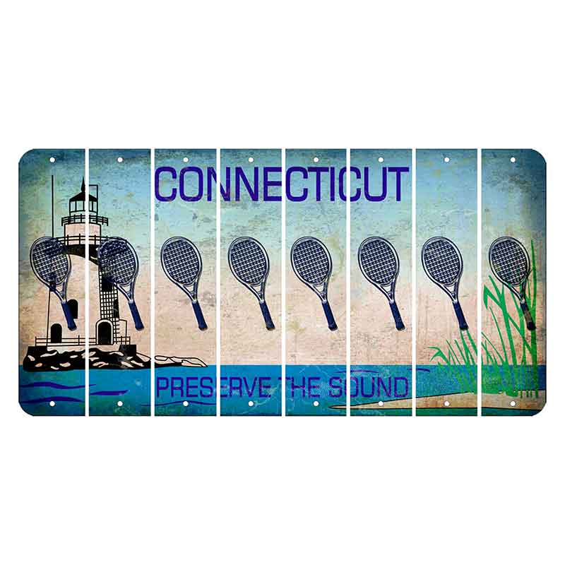 Connecticut Preserve the Sound Cut License Plate Strips (Set of 8) Tennis Racket
