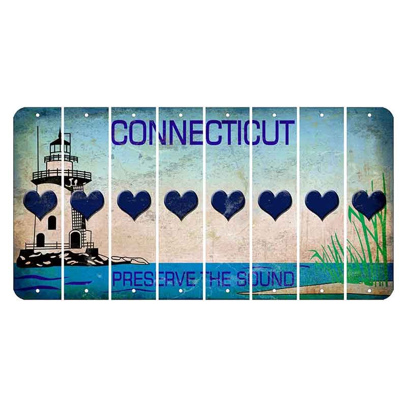 Connecticut Preserve the Sound Cut License Plate Strips (Set of 8) Heart