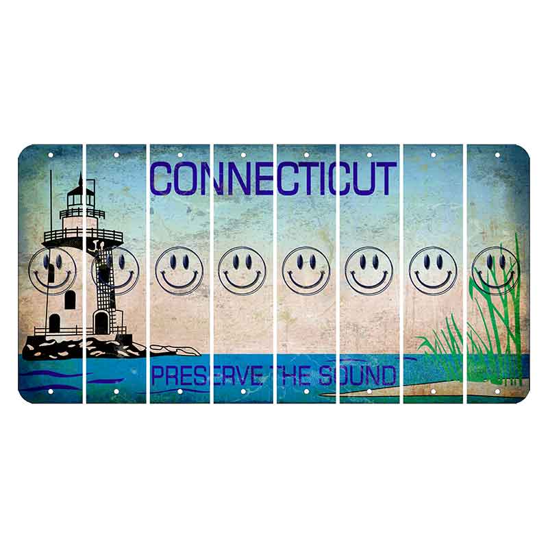 Connecticut Preserve the Sound Cut License Plate Strips (Set of 8) Smiley Face